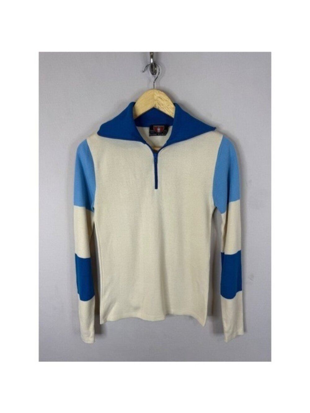 Vintage Innsbruck Austria  Ski Sweater Womens M Blue Colorblock Quarter Zip